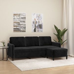 vidaXL Canapea cu 3 locuri și taburet, negru, 180 cm, catifea imagine