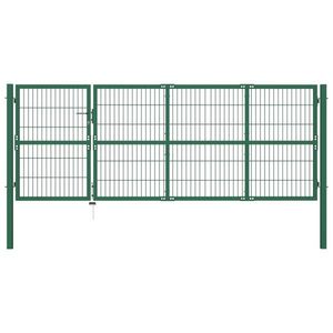 vidaXL Poartă gard de grădină cu stâlpi, verde, 350 x 120 cm, oțel imagine