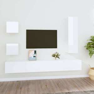 vidaXL Set dulap TV, 5 piese, alb extralucios, lemn prelucrat imagine