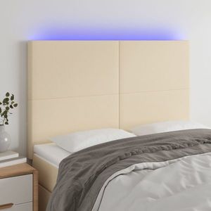 vidaXL Tăblie de pat cu LED, crem, 144x5x118/128 cm, textil imagine