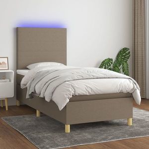 vidaXL Pat cu arcuri, saltea și LED, gri taupe, 90x190 cm, textil imagine