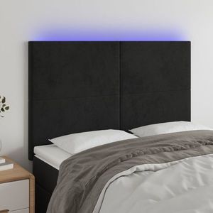 vidaXL Tăblie de pat cu LED, negru, 144x5x118/128 cm, catifea imagine