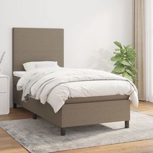 vidaXL Pat box spring cu saltea, gri taupe, 90x190 cm, textil imagine