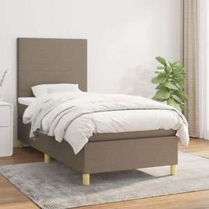 vidaXL Pat box spring cu saltea, gri taupe, 90x200 cm, textil imagine