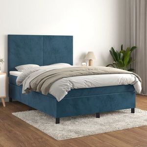 vidaXL Pat box spring cu saltea, albastru închis, 140x200 cm, catifea imagine