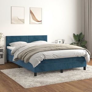 vidaXL Pat box spring cu saltea, albastru închis, 140x190 cm, catifea imagine