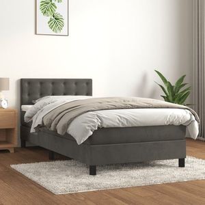 vidaXL Pat box spring cu saltea, gri închis, 90x200 cm, catifea imagine