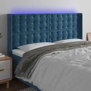 vidaXL Tăblie de pat cu LED, albastru închis, 183x16x118/128cm catifea imagine
