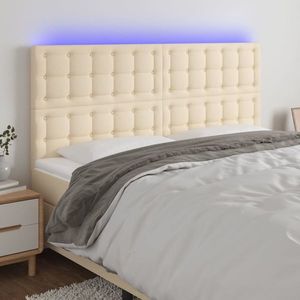vidaXL Tăblie de pat cu LED, crem, 200x5x118/128 cm, textil imagine