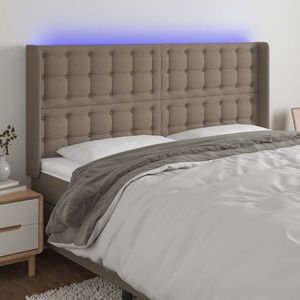 vidaXL Tăblie de pat cu LED, gri taupe, 203x16x118/128 cm, textil imagine