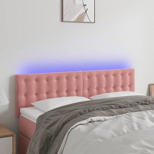 vidaXL Tăblie de pat cu LED, roz, 144x5x78/88 cm, catifea imagine