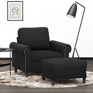 vidaXL Fotoliu canapea cu taburet, negru, 60 cm, catifea imagine