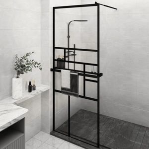 vidaXL Paravan duș walk-in cu raft negru 80x195 cm sticlă ESG/aluminiu imagine