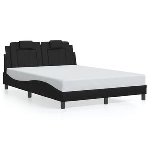 vidaXL Cadru de pat cu lumini LED, negru, 140x200 cm, piele ecologică imagine