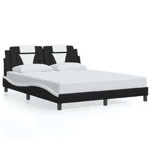 vidaXL Cadru de pat cu LED, negru și alb, 160x200 cm, piele ecologică imagine