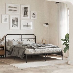 vidaXL Tăblie de pat metalică, negru, 137 cm imagine