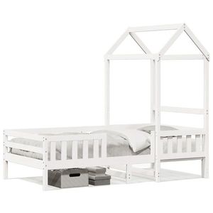 vidaXL Cadru de pat cu acoperiș, alb, 80x200 cm, lemn masiv de pin imagine