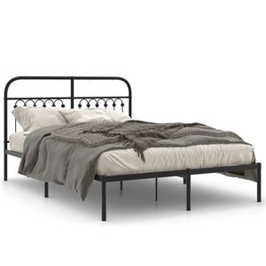 vidaXL Cadru de pat metalic cu tăblie, negru, 140x190 cm imagine