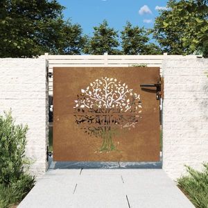 vidaXL Poartă pentru grădină, 85x100 cm, oțel corten, model copac imagine