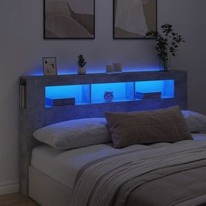 vidaXL Tăblie de pat cu LED, gri beton, 180x18, 5x103, 5 cm, lemn imagine