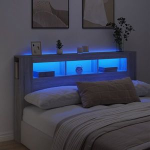 vidaXL Tăblie de pat cu LED, gri sonoma, 160x18, 5x103, 5 cm, lemn imagine