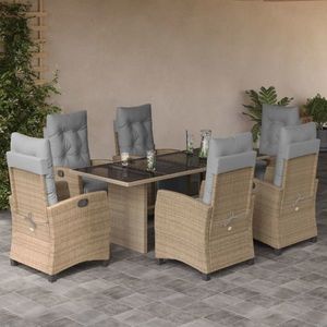 vidaXL Set mobilier pentru grădină, 7 piese, cu perne, bej, poliratan imagine