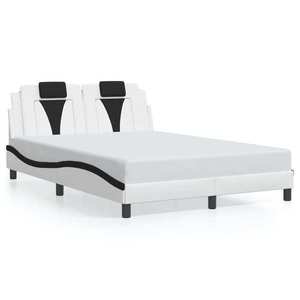 vidaXL Cadru de pat cu tăblie, alb/negru, 140x200 cm, piele ecologică imagine