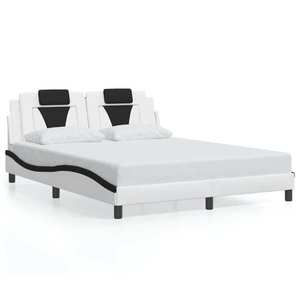 vidaXL Cadru de pat cu tăblie, alb/negru, 160x200 cm, piele ecologică imagine
