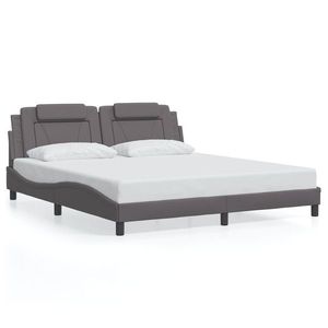 vidaXL Cadru de pat cu lumini LED, gri, 180x200 cm, piele ecologică imagine