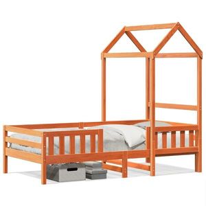 vidaXL Cadru de pat cu acoperiș maro ceruit 90x190cm lemn masiv pin imagine