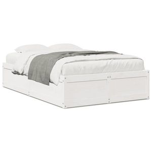 vidaXL Cadru de pat, alb, 135x190 cm, lemn masiv de pin imagine