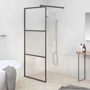 vidaXL Perete cabină duș walk-in negru 80x195 cm Sticlă ESG semi-mată imagine