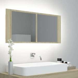 vidaXL Dulap de baie cu oglindă și LED, stejar Sonoma, 100x12x45 acril imagine
