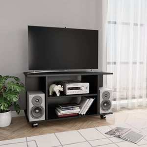 vidaXL Comodă TV cu roți, negru, 80x40x45 cm, lemn prelucrat imagine