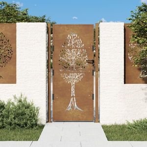 vidaXL Poartă pentru grădină, 105x180 cm, oțel corten, model copac imagine