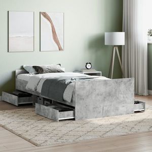 vidaXL Cadru de pat cu tăblie la cap/picioare, gri beton, 100x200 cm imagine