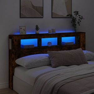 vidaXL Tăblie de pat cu LED, stejar fumuriu, 180x18, 5x103, 5 cm, lemn imagine