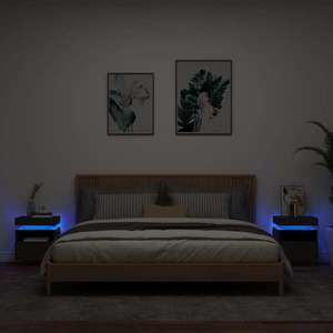 vidaXL Noptiere cu lumini LED, 2 buc., negru, 40x39x48, 5 cm imagine