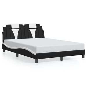 vidaXL Cadru de pat cu LED, negru și alb, 140x200 cm, piele ecologică imagine