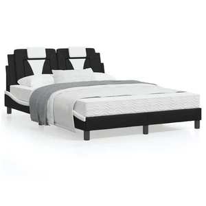 vidaXL Cadru de pat cu tăblie, negru/alb, 140x200 cm, piele ecologică imagine