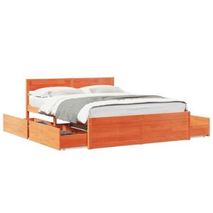 vidaXL Cadru de pat cu sertare maro ceruit, 160x200 cm, lemn masiv pin imagine