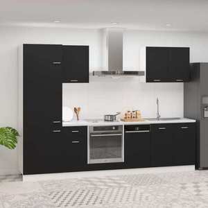 vidaXL Set dulapuri de bucătărie, 7 piese, negru, lemn prelucrat imagine