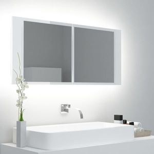 vidaXL Dulap de baie cu oglindă și LED alb extralucios 100x12x45 acril imagine
