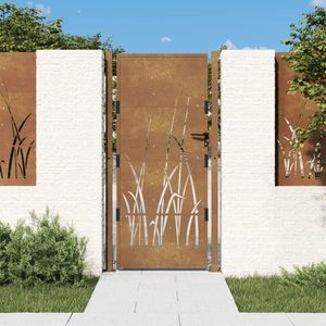 vidaXL Poartă pentru grădină, 105x180 cm, oțel corten, model iarbă imagine