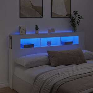 vidaXL Tăblie de pat cu LED, alb, 180x18, 5x103, 5 cm, lemn imagine