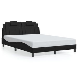 vidaXL Cadru de pat cu tăblie, negru, 140x190 cm, piele ecologică imagine