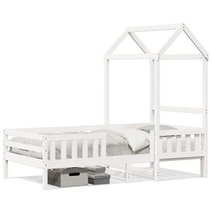 vidaXL Cadru de pat cu acoperiș, alb, 100x200 cm, lemn masiv de pin imagine