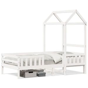 vidaXL Cadru de pat cu acoperiș, alb, 75x190 cm, lemn masiv de pin imagine