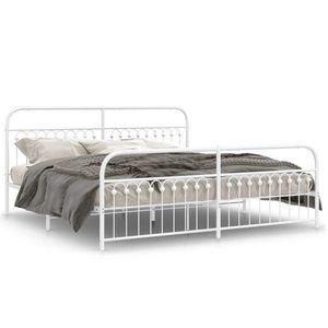 vidaXL Cadru de pat metalic cu tăblie, alb, 200x200 cm imagine