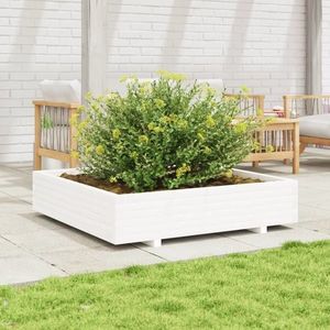 vidaXL Jardinieră de grădină, alb, 110x110x26, 5 cm, lemn masiv de pin imagine